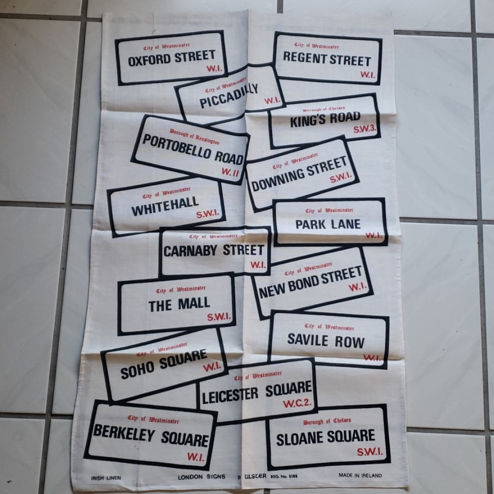 Unique retro "London street signs" kitchen towel